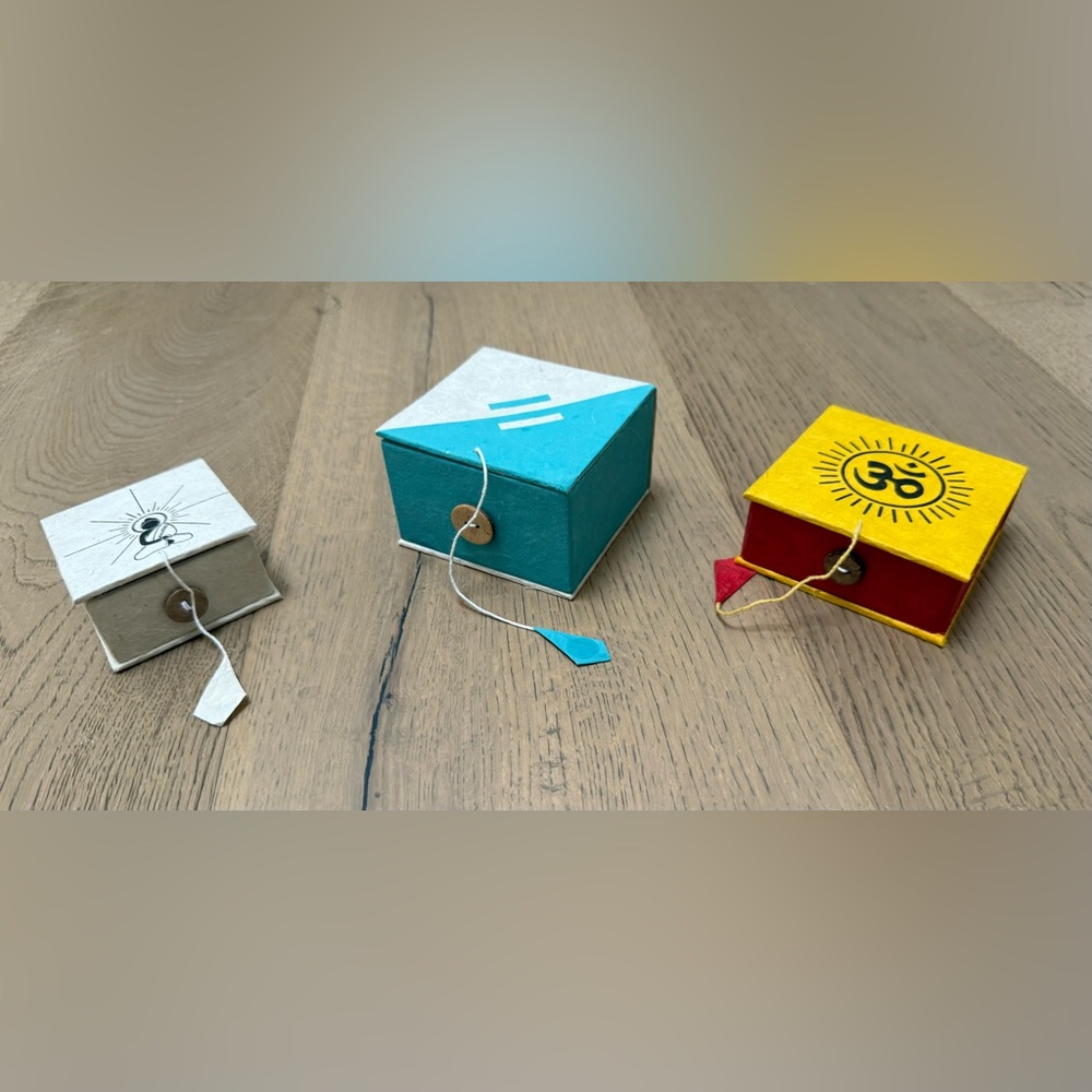 3 various sized hand crafted Mala box from traditional lokta paper from Tibet